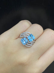 PREORDER | Blue Topaz Gemstones Crossover Diamond Ring 14kt