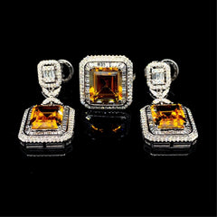 PREORDER | Citrine Gemstones Emerald Diamond Dangling Jewelry Set 14kt