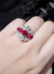 PREORDER | Red Ruby Cushion Deco Gemstones Diamond Ring 14kt