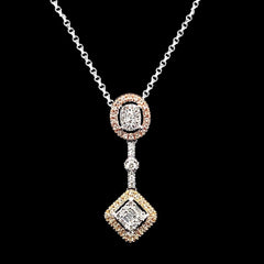 Multi-Tone Shaped Drop Diamond Necklace 18kt