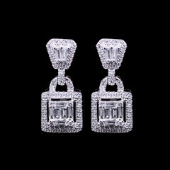 PREORDER | Square Halo Dangling Diamond Earrings 14kt