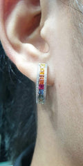 PREORDER | Rainbow Sapphire Gemstones Hoop Diamond Earrings 14kt
