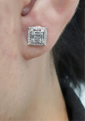 Classic Square Edged Stud Diamond Earrings 14kt
