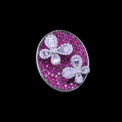 花卉粉色红宝石宝石钻石戒指 14 克拉