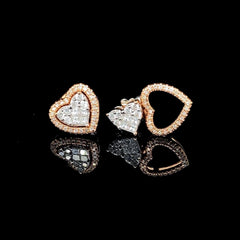 Rose Heart Invisible Setting Multi-Wear Diamond Earrings 14kt
