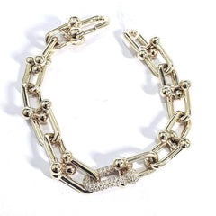 PREORDER | Golden Chunky Center Paved Chain Link Diamond Bracelet 14kt