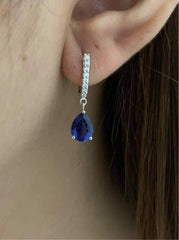 #BuyNow | Teardrop Blue Sapphire Gemstones Diamond Hoop 14kt