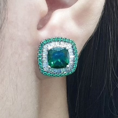PREORDER | Cushion Green Emerald Gemstones Diamond Earrings 14kt