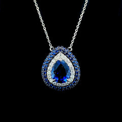 PREORDER | Pear Paved Blue Sapphire Gemstones Diamond Necklace 14kt