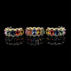 PREORDER | Oval Rainbow Sapphire Gemstones Diamond Jewelry Set 14kt