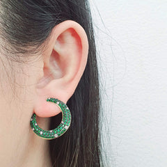 新 |钩绿色祖母绿宝石和钻石耳环 14kt