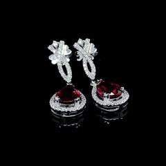 PREORDER | Pear Red Ruby Dangling Gemstones Diamond Earrings 14kt