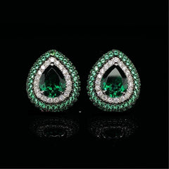 PREORDER | Teardrop Green Emerald Paved Gemstones Diamond Earrings 14kt