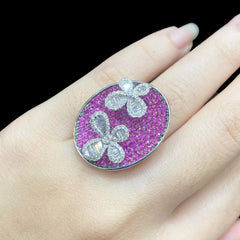 PREORDER | Pink Ruby Floral Oval Gemstones Diamond Jewelry Set 18kt