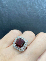 Red Ruby Diamantes Paved Gemstones Diamond Ring 14kt