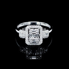 #PREORDER | Emerald Halo Paved Trinity Diamond Ring 14kt
