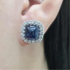 蓝宝石凸圆形钻石耳环 14kt