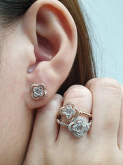 PREORDER | Rose Clover Paved  Floral Design Diamond Jewelry Set 14kt