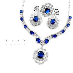 Blue Sapphire Flora Grand Full Gemstones Diamond Jewelry Set 14kt