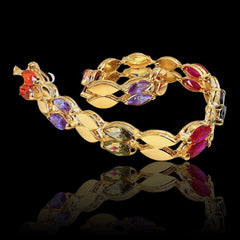 Golden Multi-Colored Gemstones Diamond Bracelet 14kt