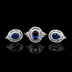 PREORDER | Blue Sapphire Oval Gemstones Diamond Jewelry Set 14kt