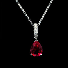 PREORDER | Precious Red Ruby Pear Gemstones Diamond Necklace 14kt