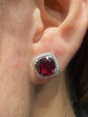 红宝石垫形钻石耳环 14kt