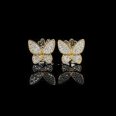 Golden Classic Butterfly Deco Stud Diamond Earring 14kt