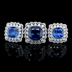 PREORDER | Sapphire Gemstones Diamantes Halo Diamond Jewelry Set 14kt
