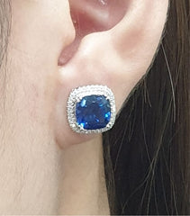 枕形蓝宝石钻石耳环 14kt