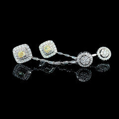 The Archives | Cushion Dangling Yellow Colored Diamond Earrings 14kt