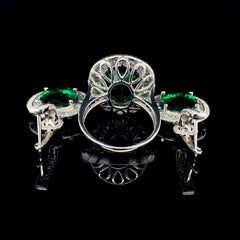 椭圆形绿色祖母绿长方形镶嵌钻石首饰套装 14 克拉