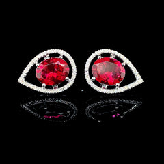 PREORDER | Large Oval Pear Red Ruby Gemstones Diamond Earrings 14kt