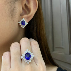 PREORDER | Oval Blue Sapphire Deco Full Gemstones Diamond Jewelry Set 14kt