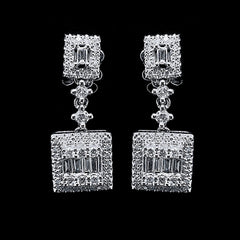 Square Baguette Diamond Dangling Earrings 14kt