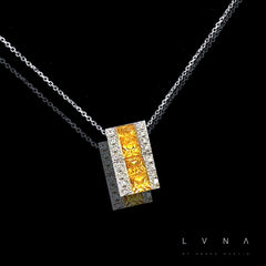 #LoveLVNA | Yellow Sunrise Sapphire Bar Gemstones Diamond Necklace 14kt