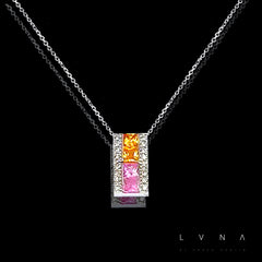 PREORDER | Pink Orange Sapphires Bar Gemstones Diamond Necklace 14kt