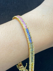 PREORDER | Rainbow Sapphire Gemstones Eternity Diamond Bracelet 14kt