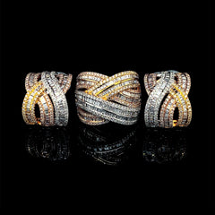 CLEARANCE BEST | Multi-Tone Baguette Crossover Statement Diamond Jewelry Set 14kt
