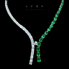 LVNA 签名大哥伦比亚绿色祖母绿双项圈钻石项链 18 克拉