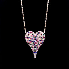 Golden Heart Mixed Gemstones & Diamond Necklace 14kt