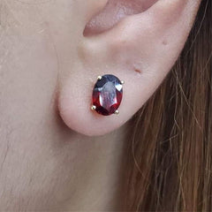 PREORDER | Oval Garnet Gemstones Stud Earrings 18kt