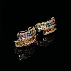 PREORDER | Golden Rainbow Sapphire Gemstones Diamond Earrings 14kt