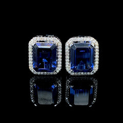 PREORDER | 5ct Each Blue Sapphire Halo Gemstones Diamond Earrings 14kt