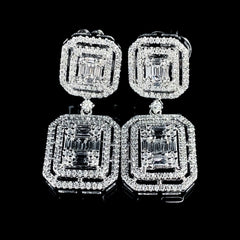 PREORDER | Emerald Halo Statement Dangling Diamond Earrings 14kt
