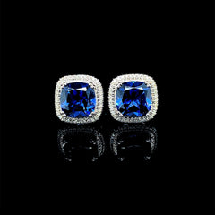 PREORDER | Cushion Blue Sapphire Gemstones Diamond Earrings 14kt