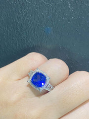 蓝色蓝宝石链式钻石戒指 14kt