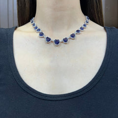 Heart Eternity Blue Sapphire Gemstones & Diamond Full Jewelry Set 14kt