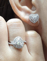 PREORDER | Double Halo Heart Slanted Diamond Ring 14kt