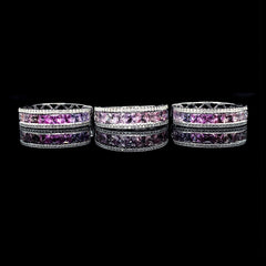 PREORDER | Pink Rainbow Sapphire Half Eternity Diamond Jewelry Set 14kt